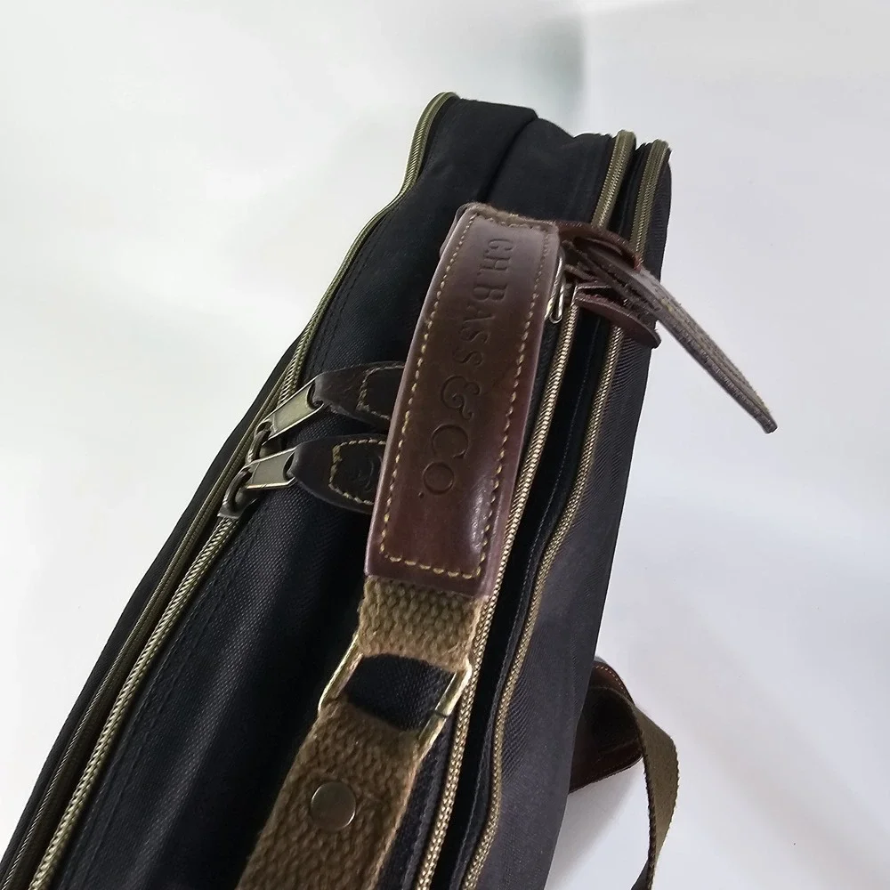 Vtg GH Bass Messenger Briefcase Shoulder Laptop Padded Leather Nylon Zip Case